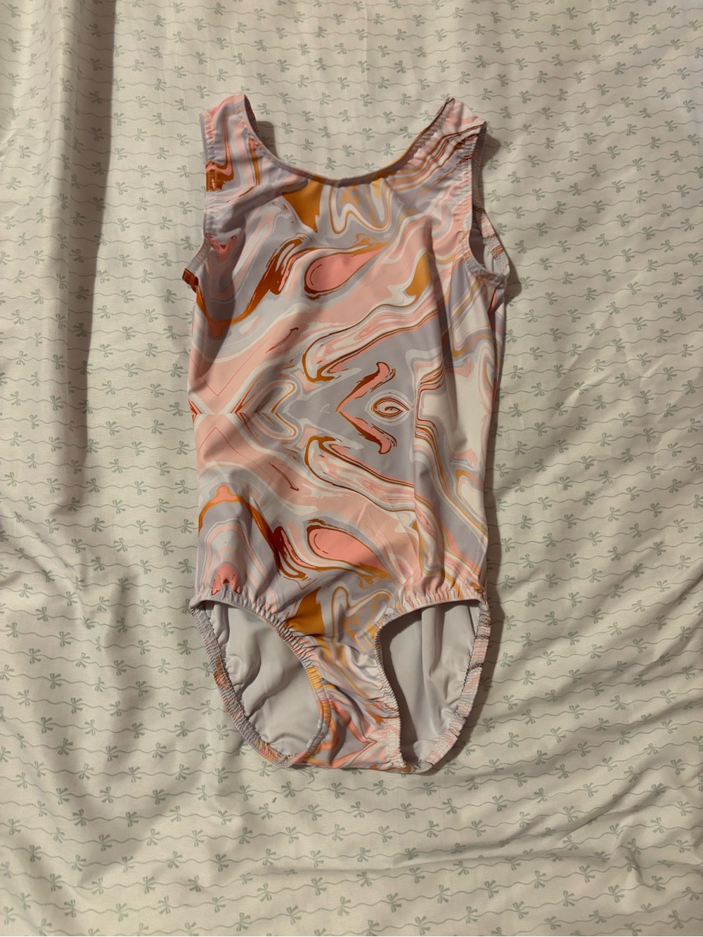 Kids Marble-Print Tank Leotard in Pink & Peach Dancewear/Gymnastics